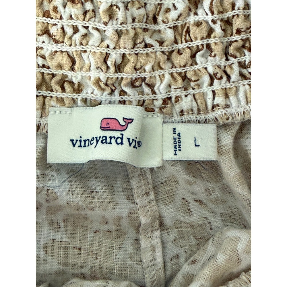 Vineyard Vines Women's Linen Smocked Waist Floral Shorts Tan White Size Large - Picture 5 of 7